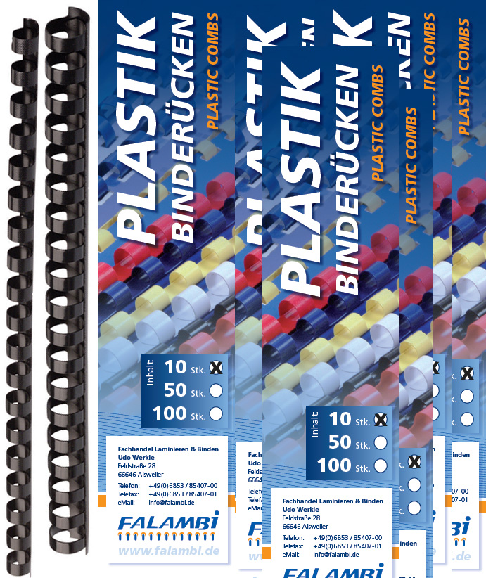 d451fab42d17a24a2862576b2c2fef90 100 Plastikbinderücken, Sortiment 6 - 19 mm, schwarz