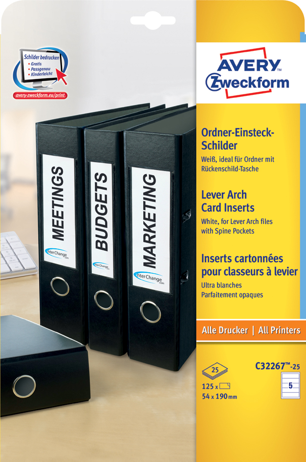 C32267-25 AVERY Zweckform Ordnerrücken-Einsteckschilder, 54 x 190 mm