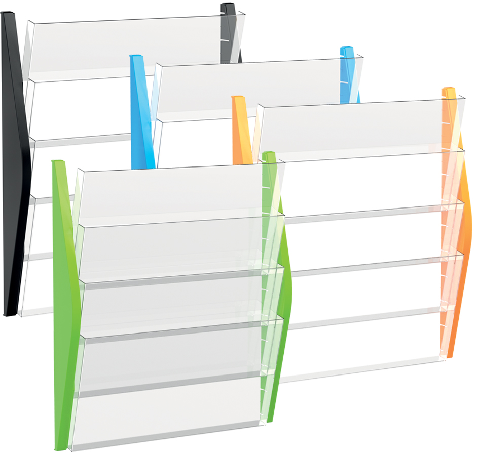 H62704_99 helit Wand-Prospekthalter, DIN A3 quer, 4 Fächer, silber