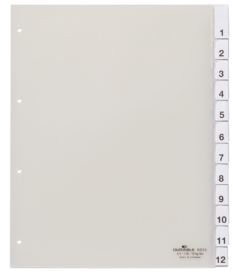 6835 DURABLE Kunststoff-Register, A4, 12-teilig, transparent