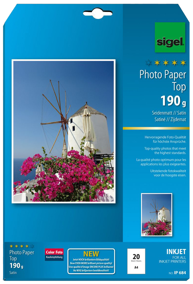 IP684-PK-VS sigel InkJet-Foto-Papier, seidenmatt, A4, 190 g/qm