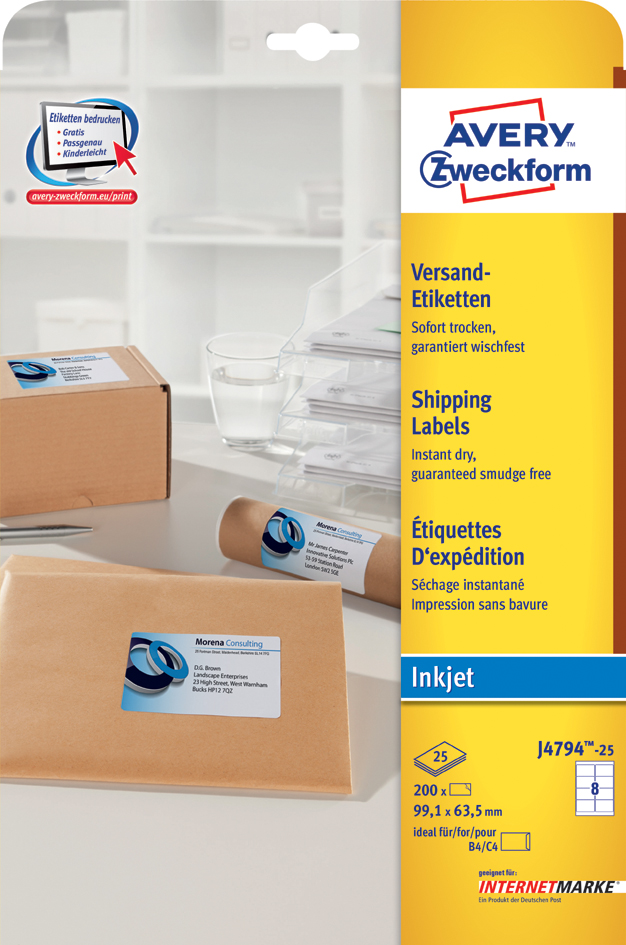 J4794-2558935ae0e64a2 AVERY Zweckform Inkjet Versand-Etiketten, 99,1 x 67,7 mm