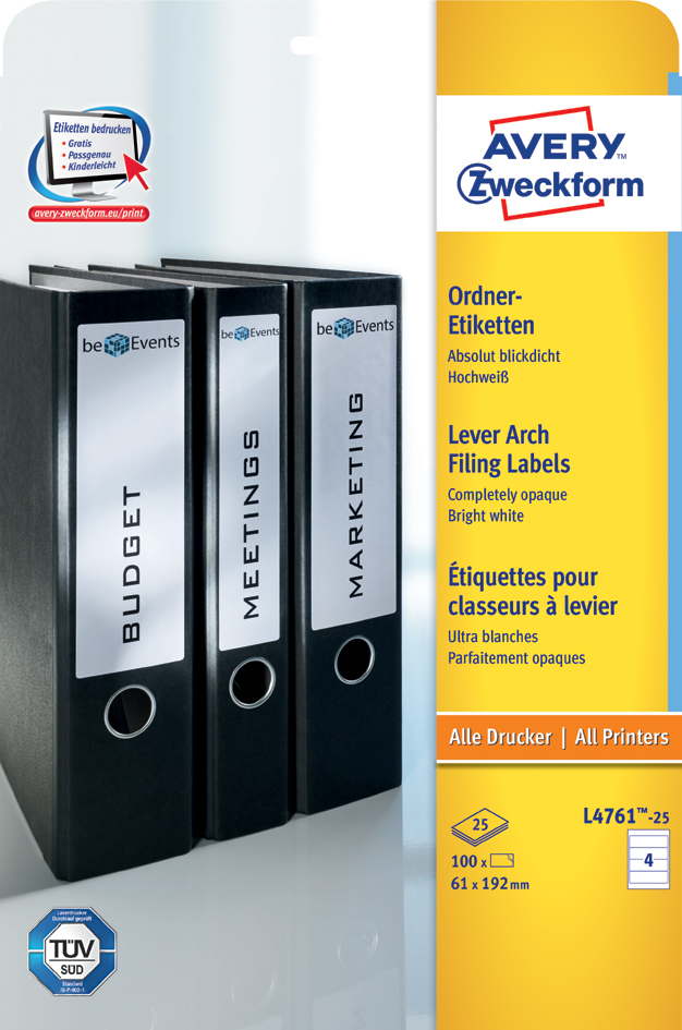 L4761-255893593887773 AVERY Zweckform Ordnerrücken-Etiketten, 61 x 192 mm, rot