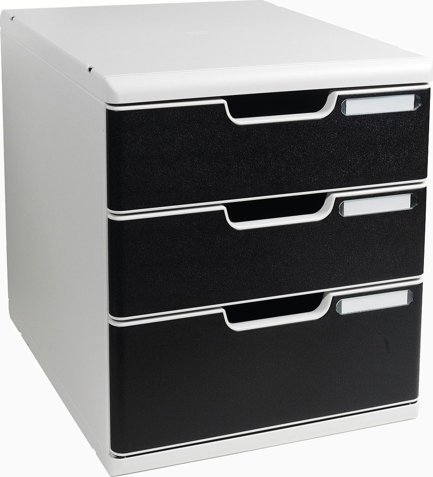 EXACOMPTA Schubladenbox MODULO, 3 Schübe, lichtgrau/schwarz
