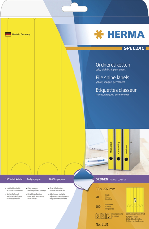 513158934b200a4bb HERMA Ordnerrücken-Etiketten SPECIAL, 38 x 297 mm, gelb