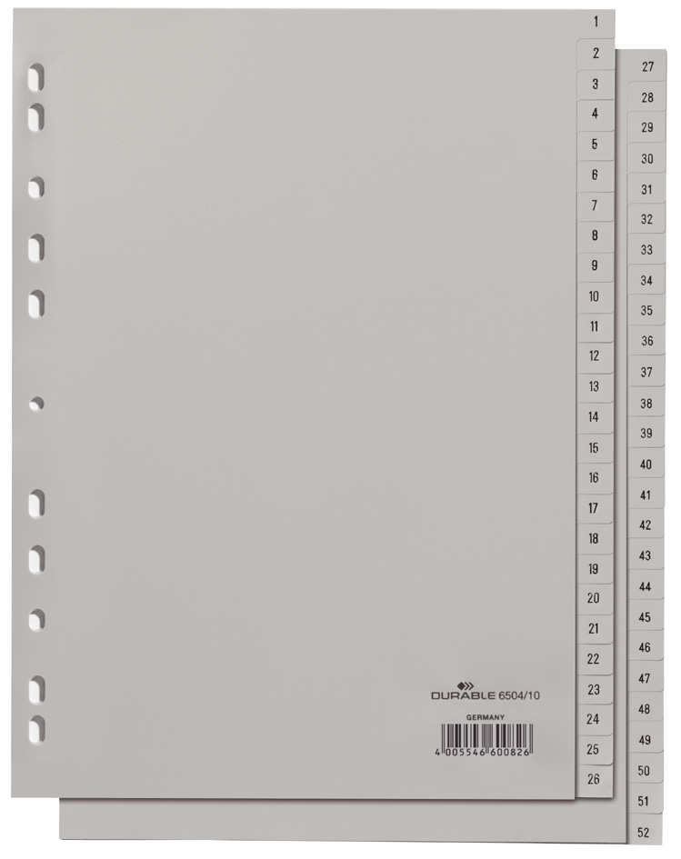 6504_10_GEN_A DURABLE Kunststoff-Register, Zahlen, A4, 52-teilig, 1 - 52