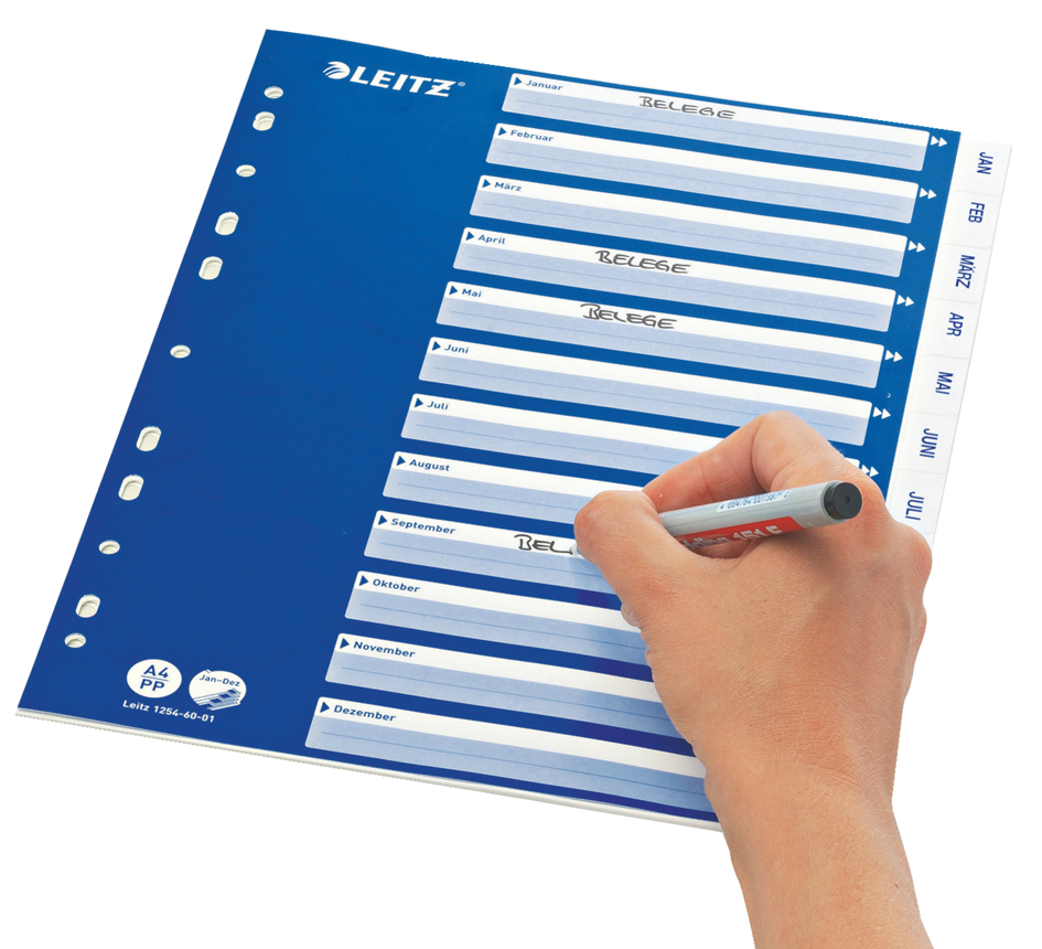 12546001-Anw LEITZ Kunststoff-Register, Monate, A4, Jan.-Dez., PP, weiß