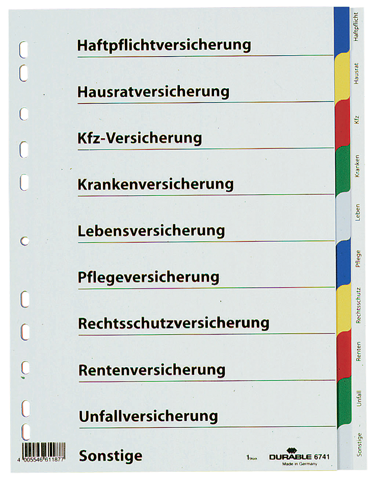 6741 DURABLE Kunststoff-Register, für Versicherungen, A4, PP