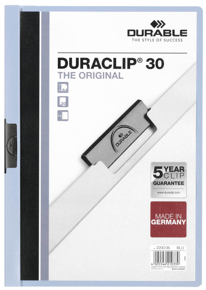 2200-06-durable589374c0a3849 DURABLE Klemmhefter DURACLIP ORIGINAL 30, DIN A4, hellblau