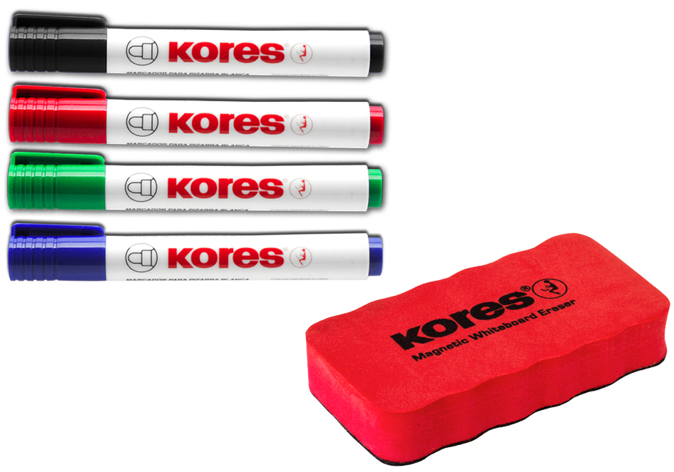 Kores Whiteboard-Marker Set, 4 Marker + Tafellöscher