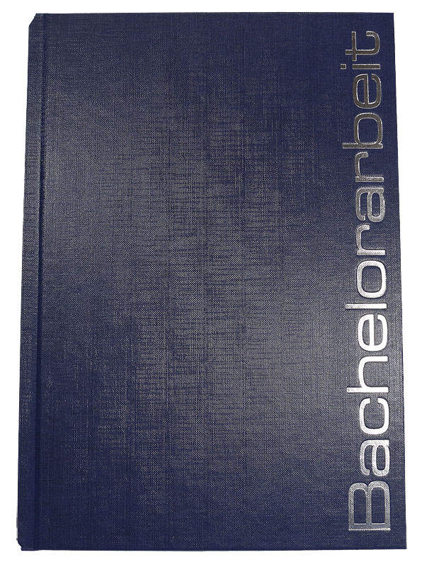 Bucheinband Hardcover NEWLINE, blau, Prägung BACHELORARBEIT