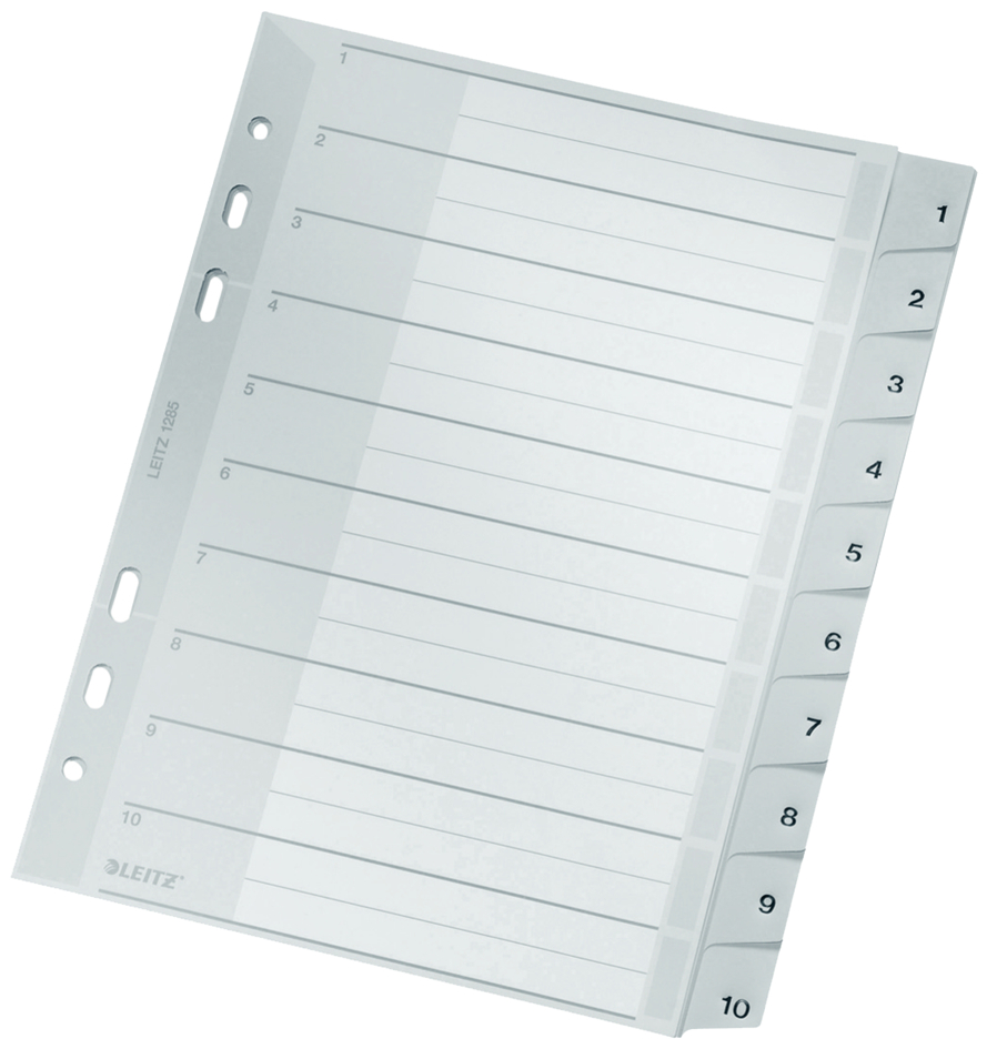 12850000 LEITZ Kunststoff-Register, Zahlen, A5, 1-10, PP, grau