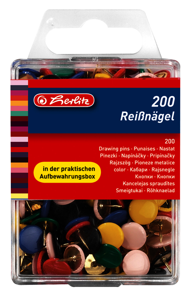 08770109 herlitz Reißnägel, farbig sortiert, Durchmesser: 9,5 mm