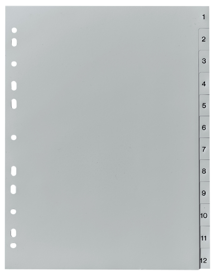 10843407000158931d5037c5b herlitz Kunststoff-Register, Zahlen, A4, 12-teilig, grau