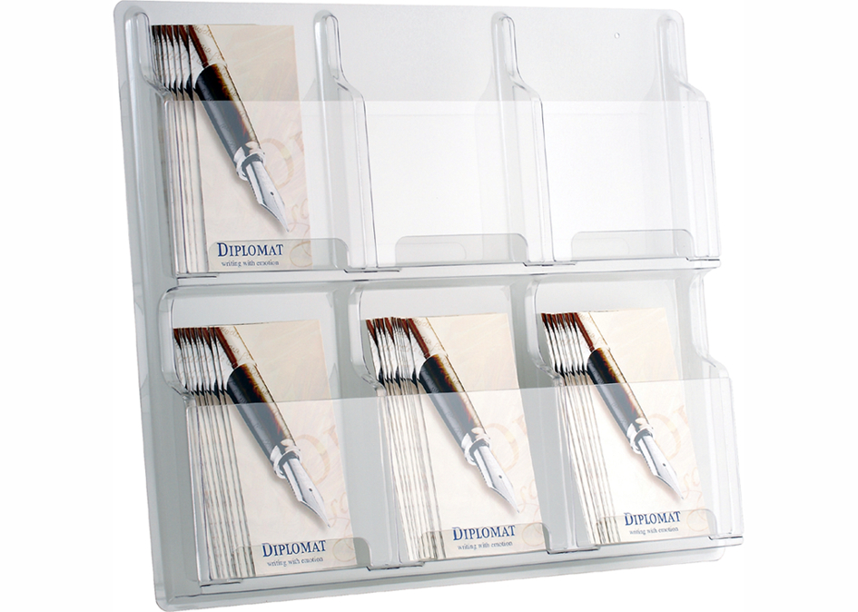 H62592_02 helit Wanddisplay Clearly, 6 Fächer DIN A5 hoch, glasklar