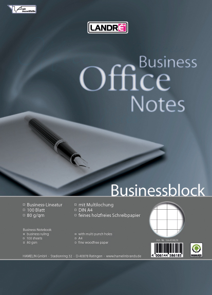 356410028-1 LANDRÉ Businessblock mit Spirale, A4, 100 Blatt, kariert