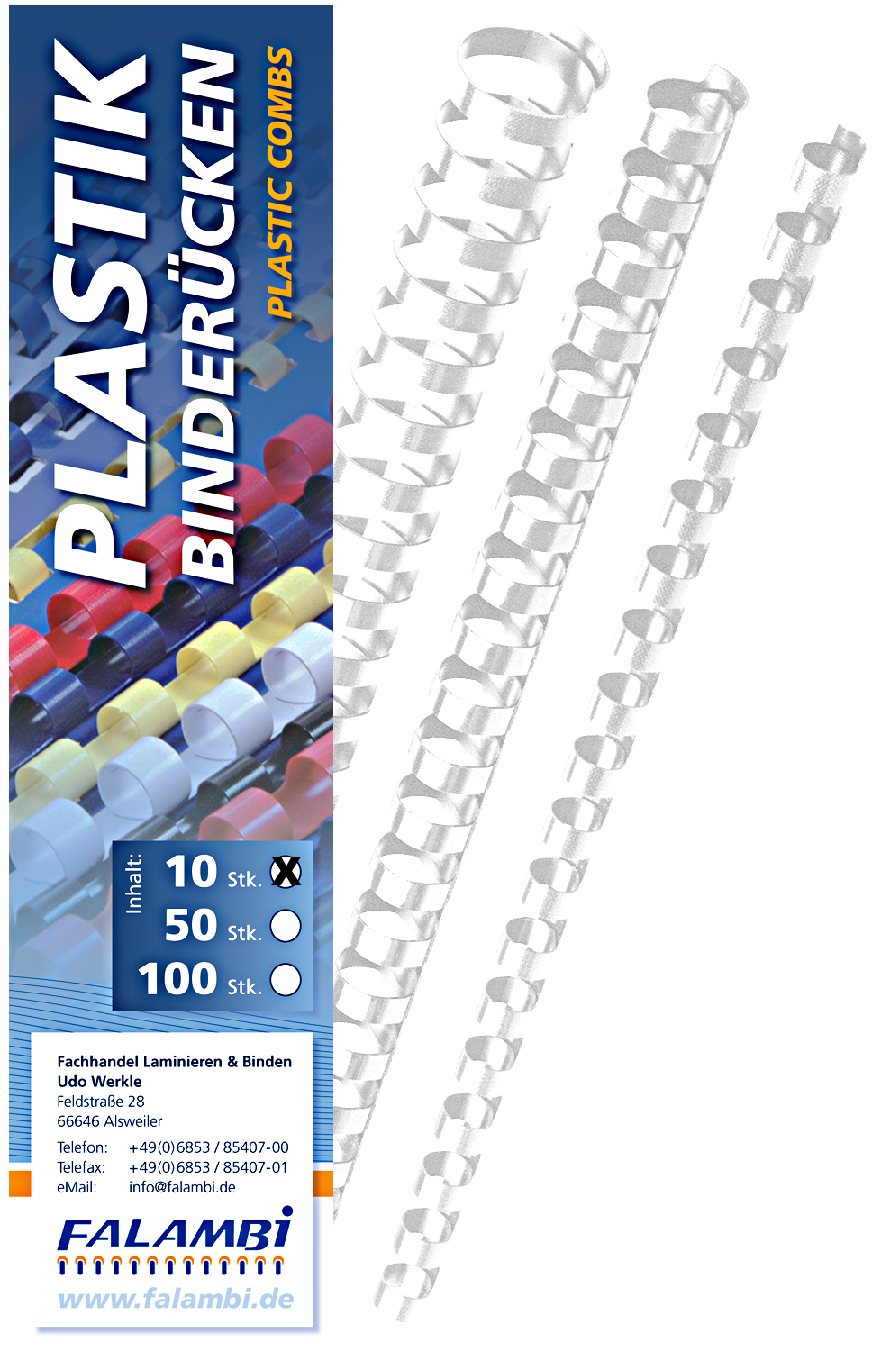 10 Plastik-Binderücken 21 Ringe  14 mm - weiß 10 Plastik-Binderücken 21 Ringe  14 mm - weiß