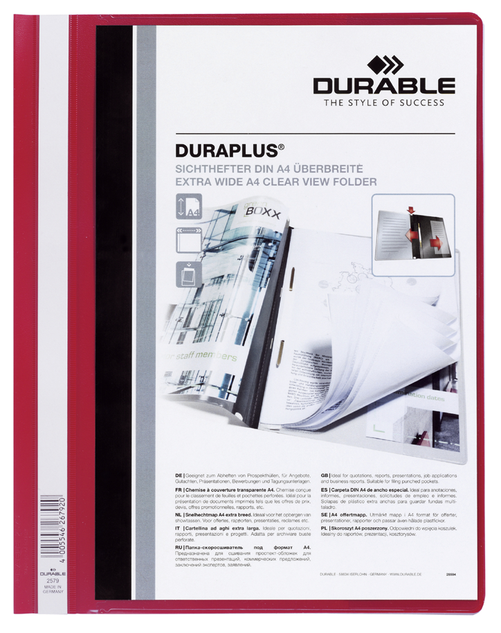 2579_03_GEN_A589376918fb6d DURABLE Schnellhefter DURAPLUS, DIN A4, rot, überbreit