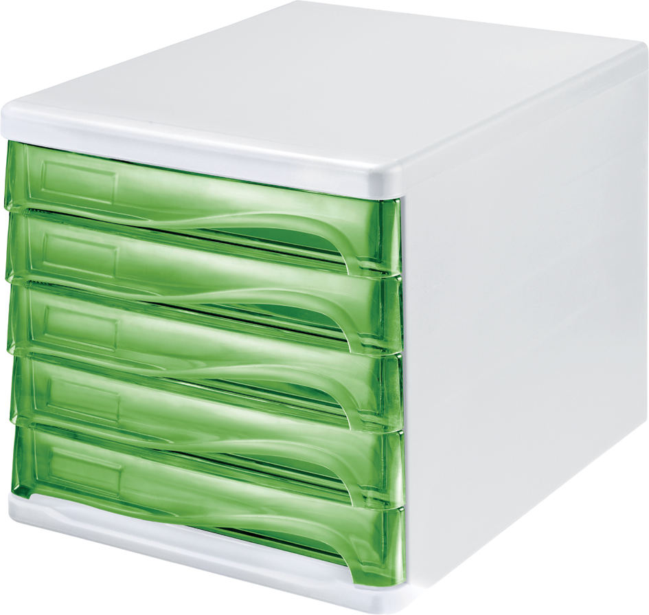 H61294_50_E_1_30058933b1733643 helit Schubladenbox, 5 Schübe, weiß/blau-transparent