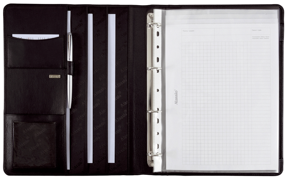 30058 Alassio Ringbuchmappe ´CREMONA II´, A4, Nappaleder, schwarz
