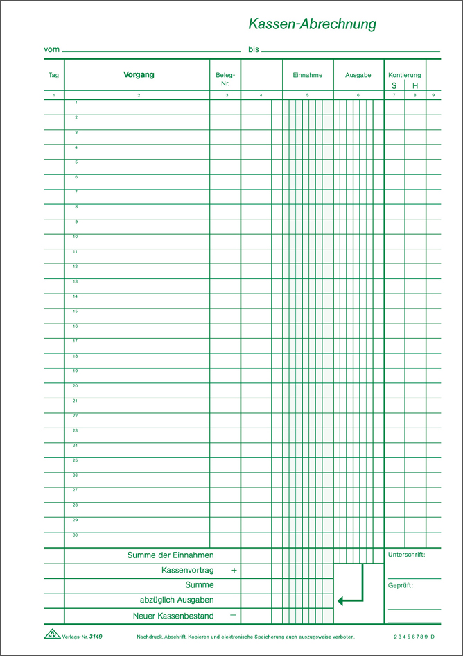 3149 RNK Verlag Kassenbuch, DIN A4, ohne Umsatzsteuererfassung