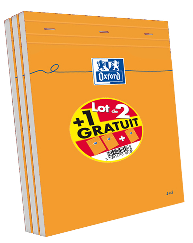 5401795 Oxford Notizblock, DIN A4, kariert, 80 Blatt, 2 + 1 GRATIS