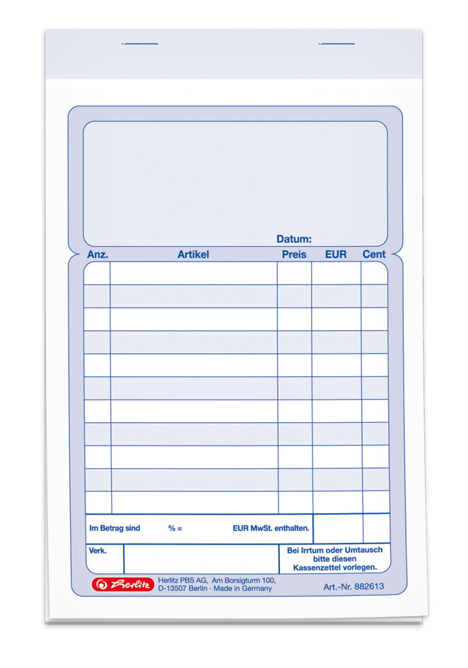 008826130011 herlitz Formularbuch ´Kassenblock´, DIN A6, 2 x 50 Blatt
