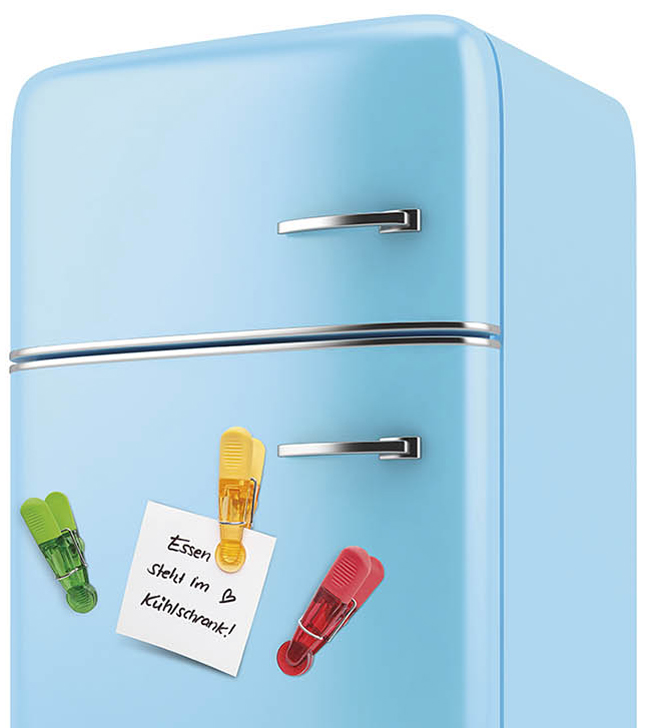 64_22099_Kuehlschrank WEDO Notiz-Magnethalter GLOSSY, 4er Set, farbig sortiert