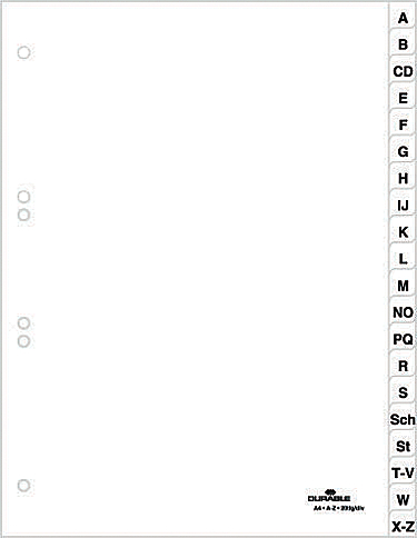 6150 DURABLE Kunststoff-Register, A-Z, A4, 20-teilig, weiß