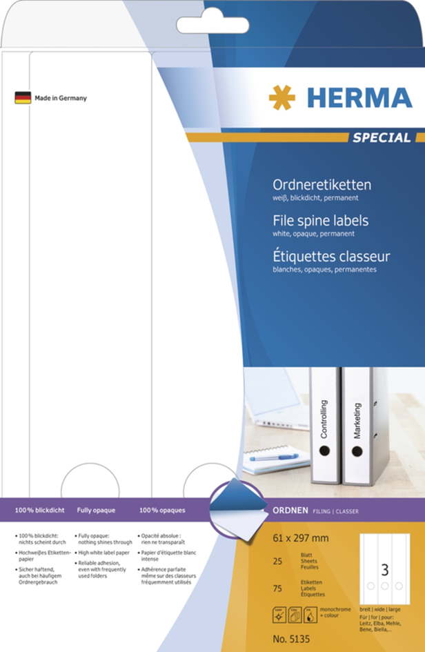 513558934b88f12df HERMA Ordnerrücken-Etiketten SPECIAL, 297,0 x 59,0 mm, weiß