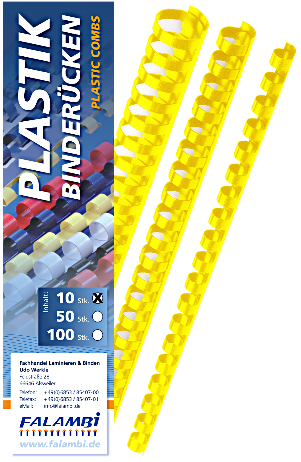 10 Plastik-Binderücken 21 Ringe  12 mm - gelb 10 Plastik-Binderücken 21 Ringe  12 mm - gelb