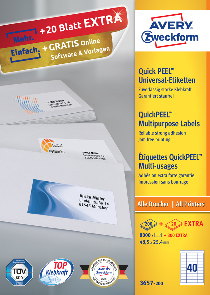 AVERY Zweckform Universal-Etiketten, 52,5 x 29,7 mm, weiß