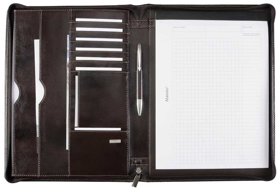 30054_of Alassio Schreibmappe ´MONACO´, DIN A4, Leder, dunkelbraun