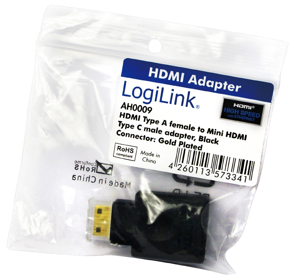 AH0009-p LogiLink Mini Adapter, HDMI Kupplung - HDMI Stecker, 19 Pol