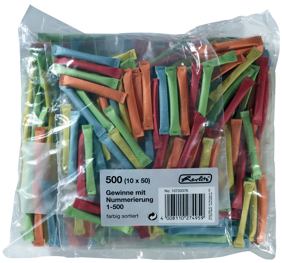 10733376000158931d201252c herlitz Gewinnlose, nummeriert 1-500, farbig sortiert