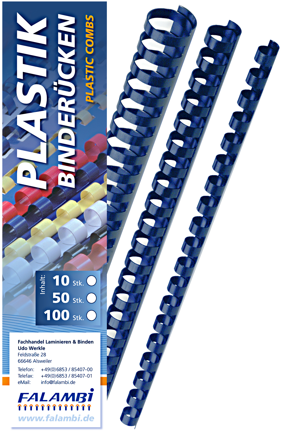 Plastik-Binderücken 21 Ringe  19 (20) mm - blau Plastik-Binderücken 21 Ringe  19 (20) mm - blau