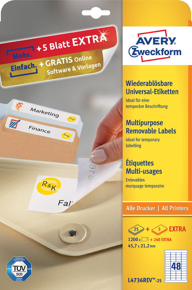 AVERY Zweckform Stick+Lift Etiketten, 210 x 297 mm, weiß