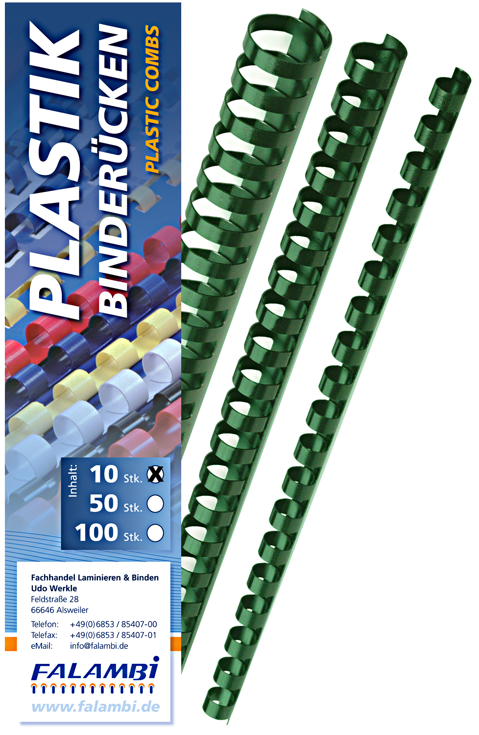 10 Plastik-Binderücken 21 Ringe  14 mm - grün 10 Plastik-Binderücken 21 Ringe  14 mm - grün