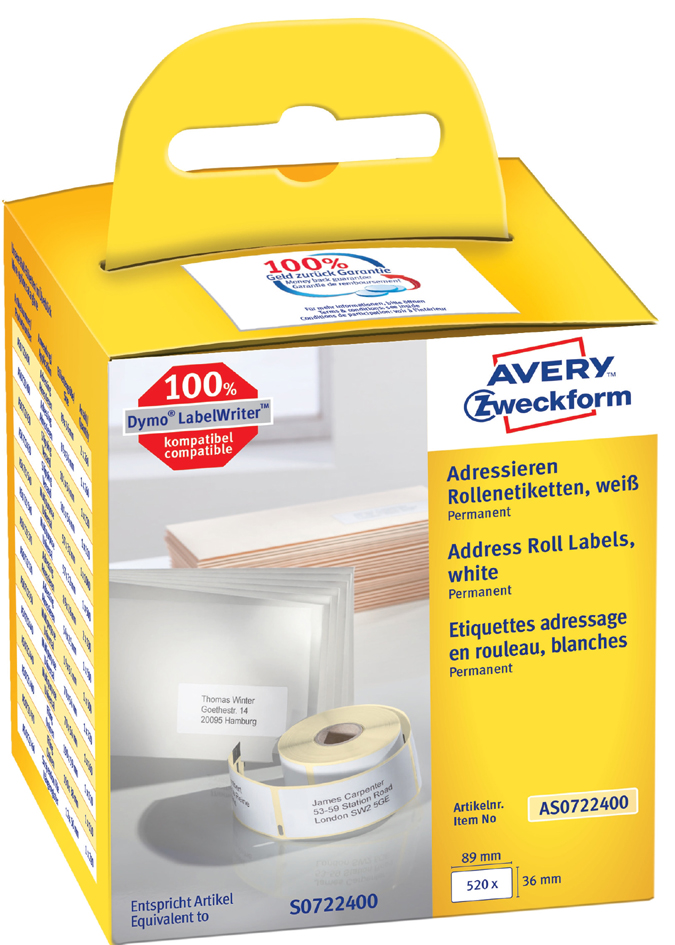 AS072240058935ac6bacee AVERY Zweckform Rollenetiketten, 89 x 36 mm, weiß