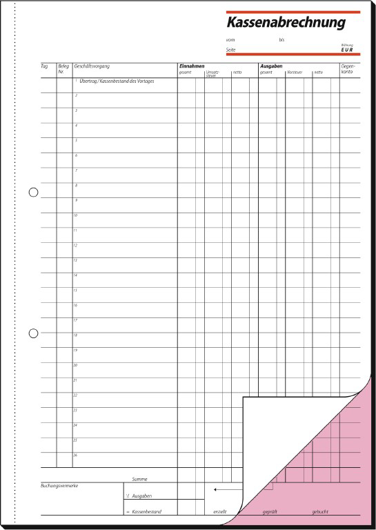KG42558936bb233a1b sigel Formularbuch ´Kassenabrechnung´, A4, 2 x 50 Blatt