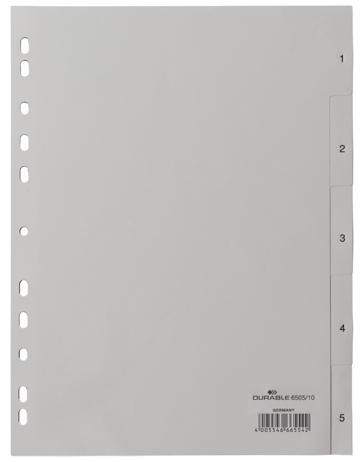 6505_10_GEN_A5893a1e4c2895 DURABLE Kunststoff-Register, Zahlen, A4, 5-teilig, 1 - 5