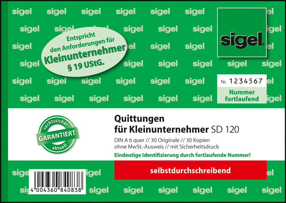 SD120_1 sigel Formularbuch ´Quittung´ für Kleinunternehmer