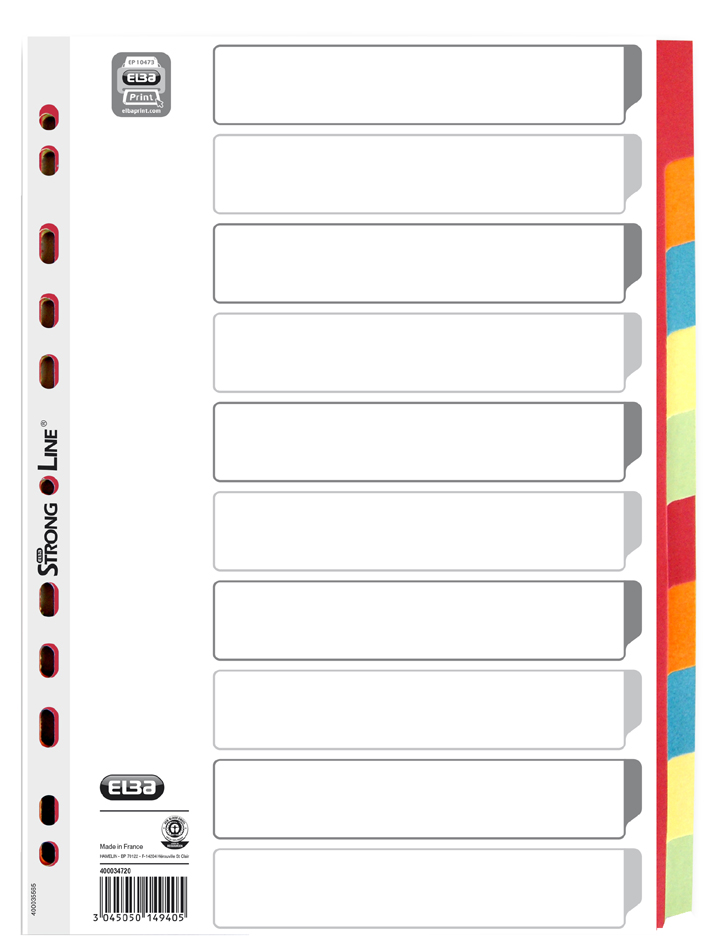 400034720 ELBA Karton-Register, blanko, DIN A4, farbig, 10-teilig