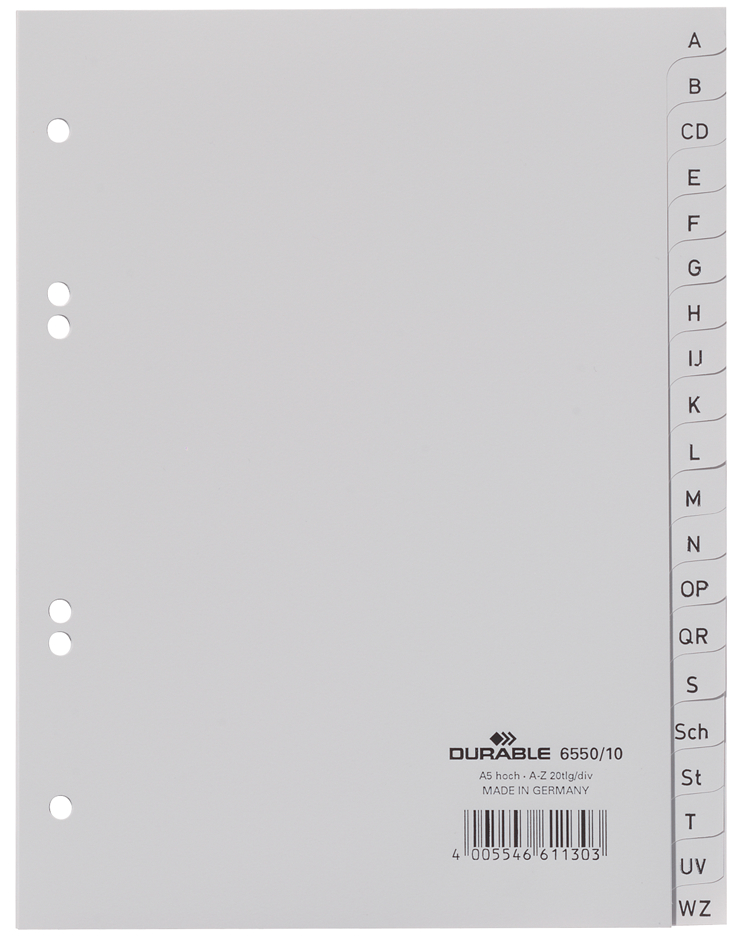 6550_10_GEN_A DURABLE Kunststoff-Register, A-Z, A5, PP, 20-teilig, grau