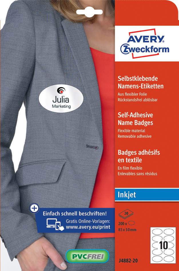 J4882-20 AVERY Zweckform Inkjet-Namens-Etiketten, 85 x 50 mm, oval