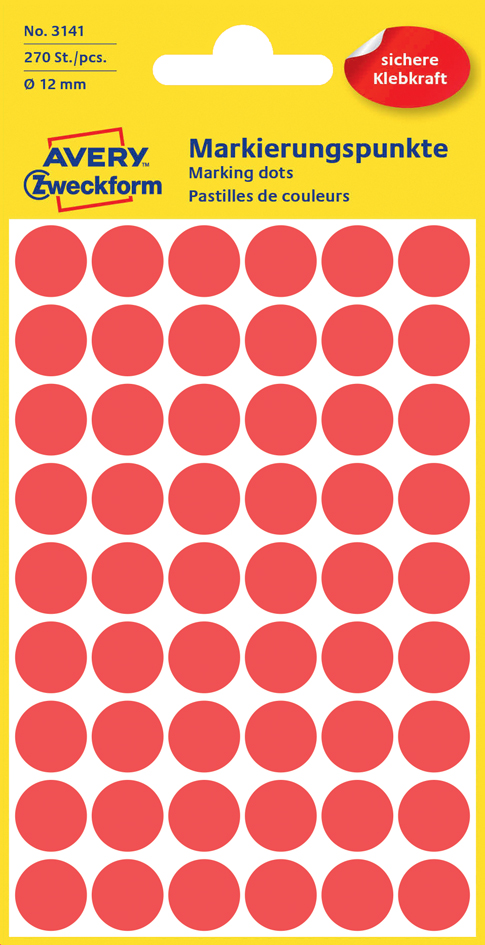 3141589358ab494a3 AVERY Zweckform Markierungspunkte, Durchmesser 12 mm, rot