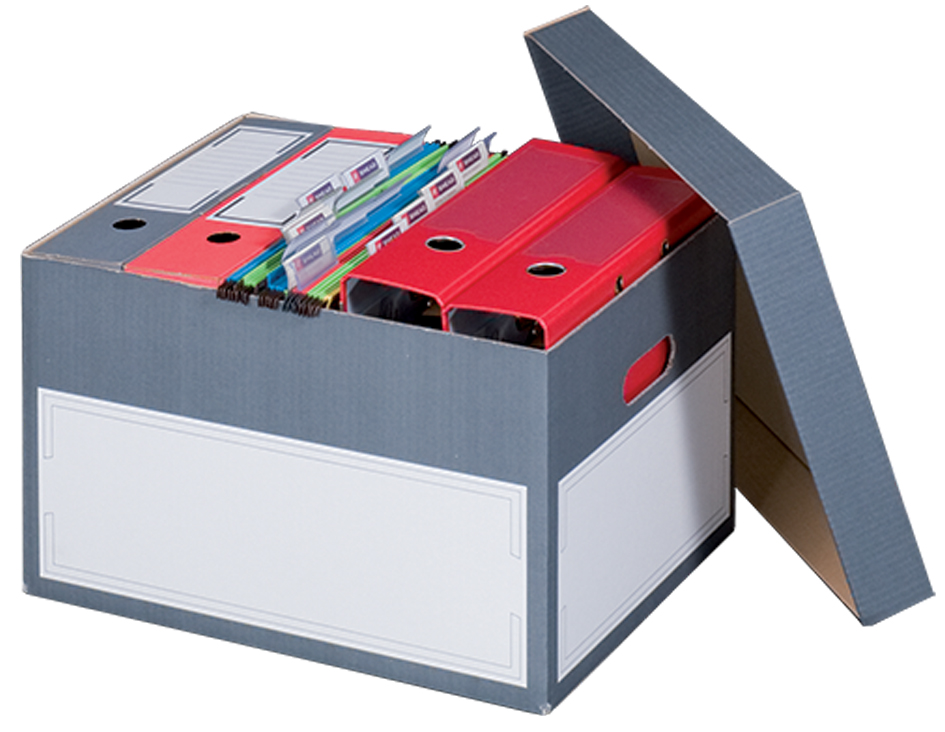 227160610589356b4b72dc smartboxpro Archiv-/Transportbox L, grau, mit Stülpdeckel