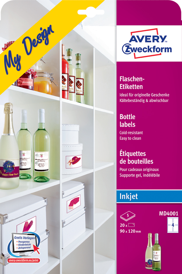 MD4001 AVERY Zweckform My Design Inkjet Flaschen-Etiketten