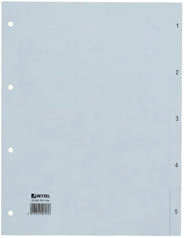 2526948158932fda1410e HETZEL Kunststoff-Register, Zahlen, A4, 1-52, PP, grau