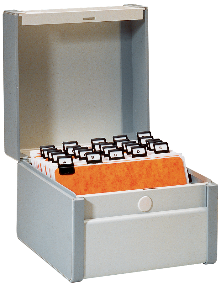 53323758932405a6ad5 REXEL Karteikasten, DIN A5 quer, grau lackiert